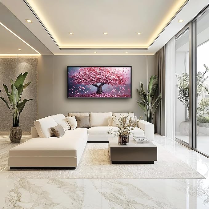 Tree of Life Large Wall Art Abstract Pink Cherry Blossom Pictures Wall Decor Big Floral Tree Canvas Painting Prints Framed Artwork Home Decorations for Living Room Dining Room Bedroom Office 60"x30"