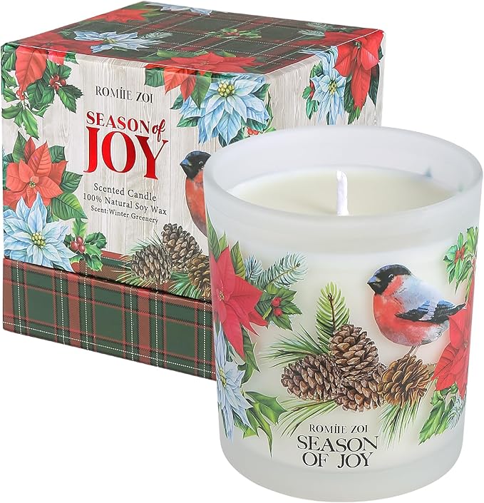 Christmas Scented Jar Candle - 6oz Soy Wax Candle - Season of Joy Infused with Winter Greenery Aroma - with Beautiful Keepsake Box Special for Christmas/Holiday Gifts