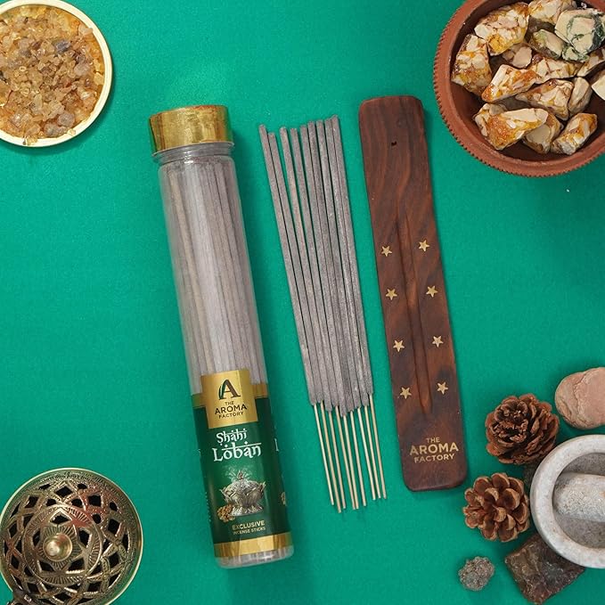 The Aroma Factory Organic Incense Sticks Shahi Loban | No Charcoal | 100% Herbal | Natural Essential Oils, Low Smoke | 100% Herbal Fragrance Pooja Agarbatti | 1x100g Bottle