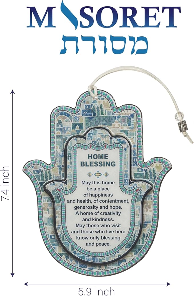 Hamsa with Epoxy 7.3"- Blue English Home Blessing