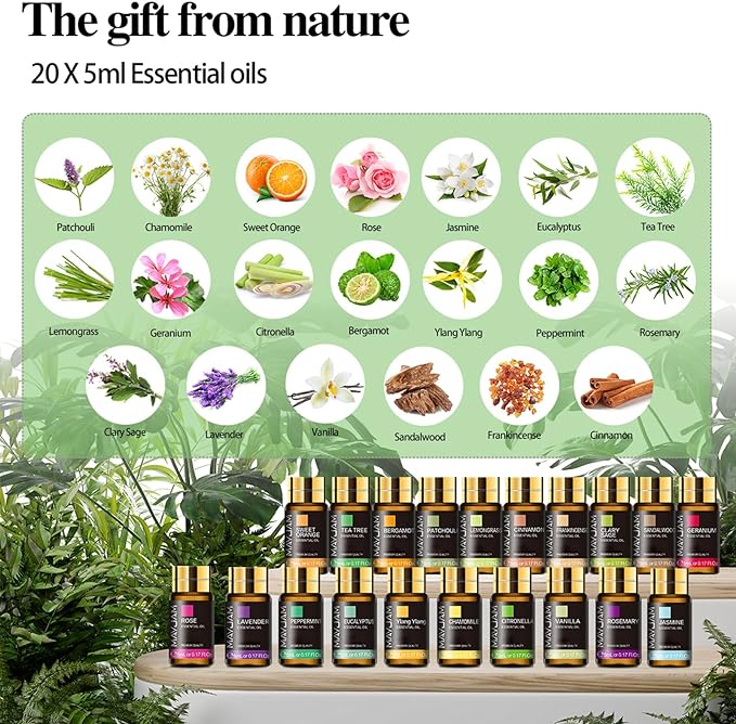 Tea Tree 20 Pcs Pure Essential Oil Gift Set, for Diffuser, Humidifiers, Skin Care, Massage, Fragrance Oil Scent for DIY Candle and Soap Making, Gift for Friend (5ML)