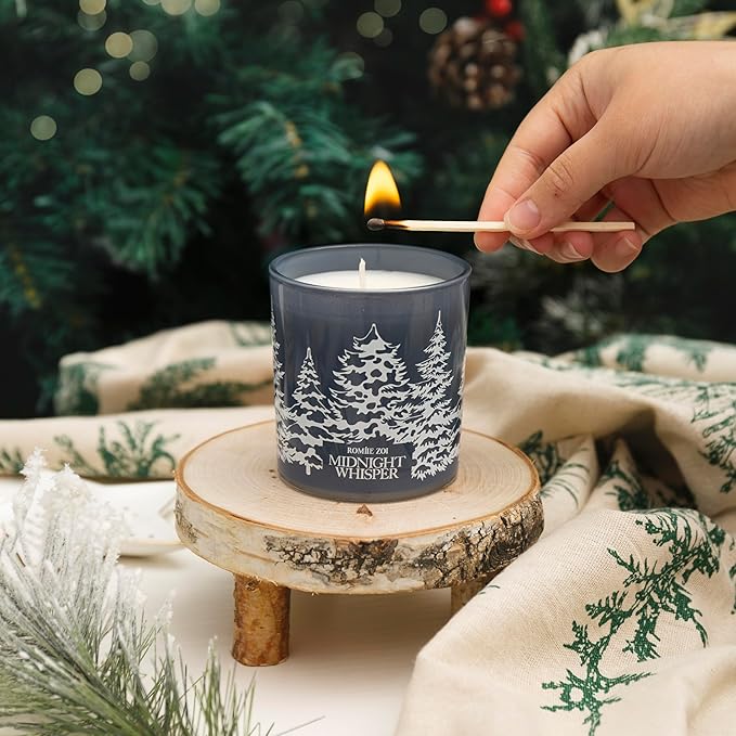 Christmas Scented Jar Candle - 6oz Soy Wax Candle - Midnight Whisper Infused with Snowy Night Aroma - with Beautiful Keepsake Box Special for Christmas/Holiday Gifts