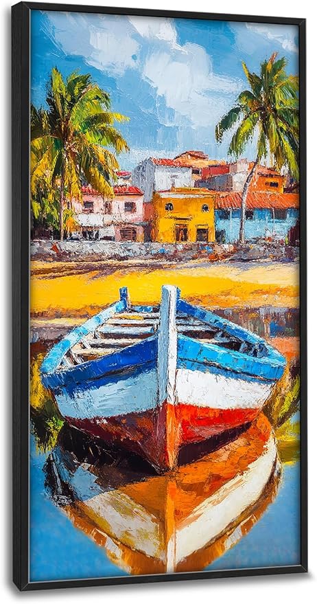 Graffiti Boat Large Wall Art Tropical Colorful Coastal Pictures Wall Decor Big Canvas Painting Prints Framed Artwork Home Decorations Above Bed for Bedroom Living Room Dining Room Bathroom 30"x60"
