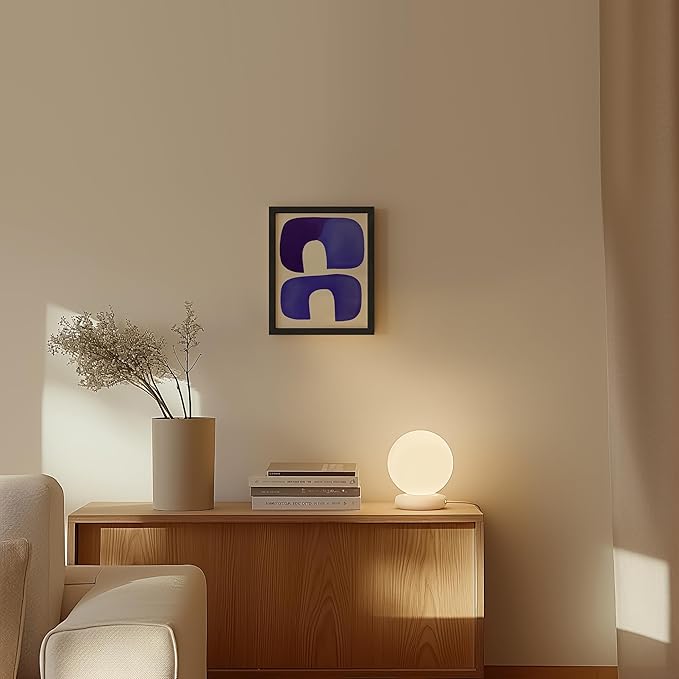HAUS AND HUES Modern Abstract Wall Art - Blue and Green Living Room Art, Modern Artwork for Walls, Minimalist Picture for Living Room(Blue Tribal Shapes, Black Frame, 8x10)