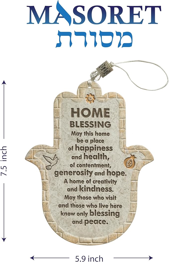 Hamsa Home Blessing Polyresin Wall Hanging - 7.5" Modern Design Decor