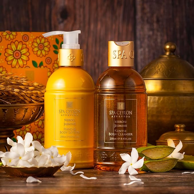 Spa Ceylon Neroli Jasmine Bath & Body Duo | Ayurvedic Body Wash & Body Lotion Set | Natural & Organic Skincare | Hydrating for Normal to Dry Skin