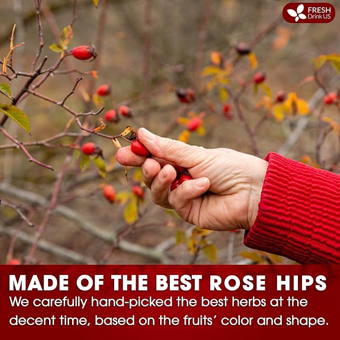 FreshDrinkUS, Premium 55 Rosehip Tea Bags, 100% Natural & Pure from Rose Hip Fruits. Loose Rosehip Herbal Tea. Made with Natural Material Tea Bags. No Sugar, No Caffeine, No Gluten, Vegan.
