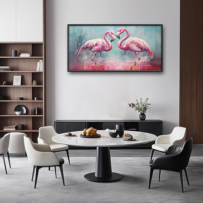 Large Flamingo Framed Wall Art for Living Room Flamingo Pictures Wall Decor Tropical Wildlife Painting Artwork Print Painting Home Decoration for Bathroom Bedroom Office 36x24 inch