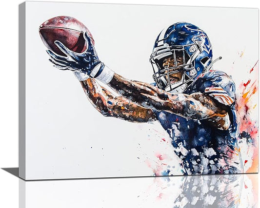 Football Wall Art Football Player Wall Decor Sports Pictures Canvas Painting Framed Artwork Home Decorations for Boy Room Living Room Bedroom Bathroom Office 16"x12"