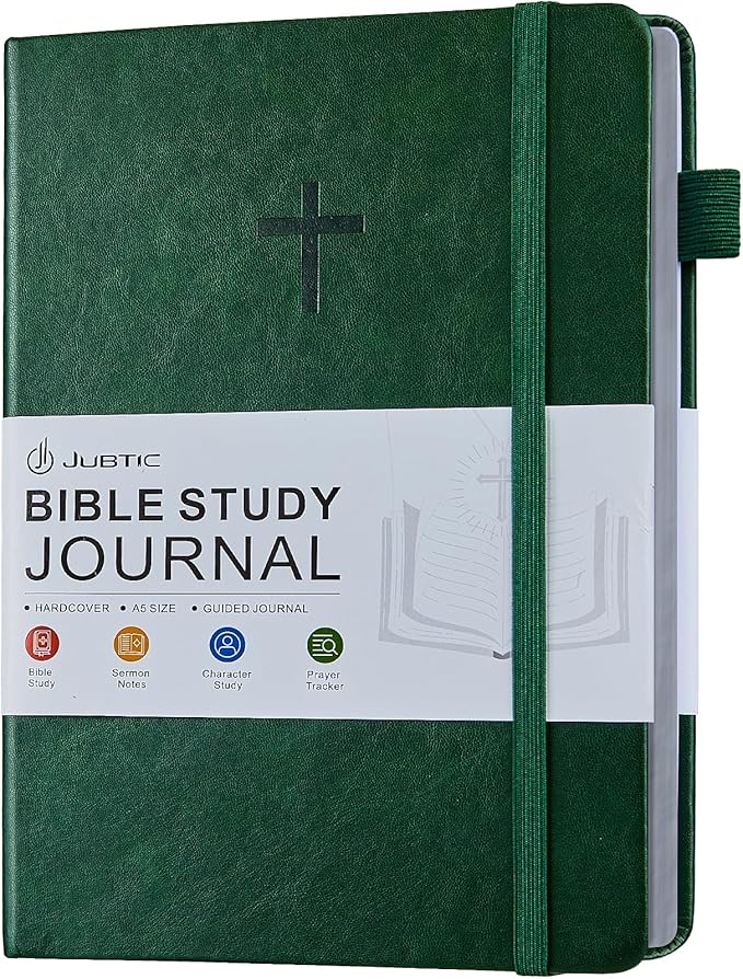 JUBTIC Bible Study Journal– Church Notes Notebook for Note Taking & Reflection, Guided Daily Faith Journal Journaling Kit – Faith Based Religious Gifts & Accessories (Dark Green)