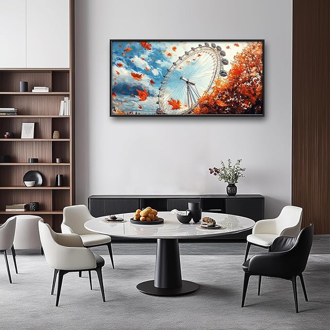 Olivine Large Wall Art, London Eye Pictures Wall Decor, Autumn London Canvas Prints Painting, Framed Artwork for Bathroom Bedroom Living Room Office Home Decoration 60"x30"