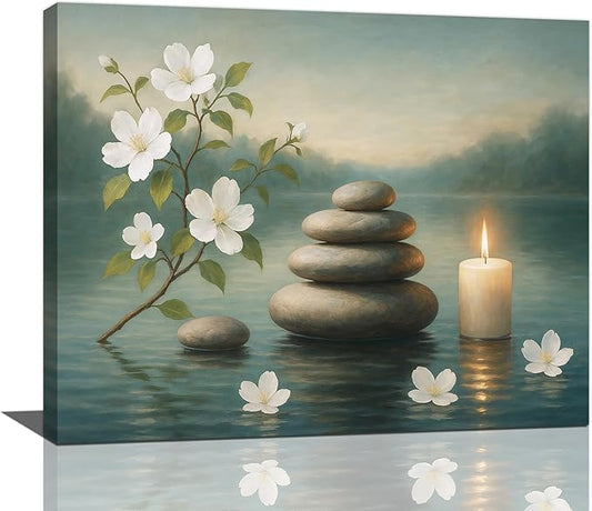 Zen Wall Art Zen Bathroom Wall Decor Spa Room Meditation Peaceful Pictures Decoration Spiritual Stone Canvas Painting Artwork Framed for Bathroom Living Room Bedroom Office 16"x20"