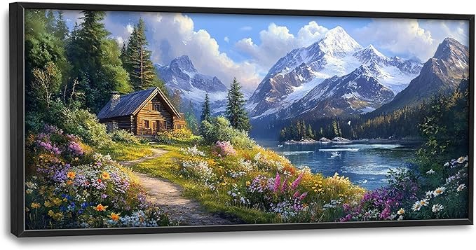 Mountain Wall Art for Living Room, Large Landscape Canvas Wall Decor, Nature Pictures Framed Painting, Landscape Tree Artwork for Bedroom Office Home Decor 60L'' × 30W''