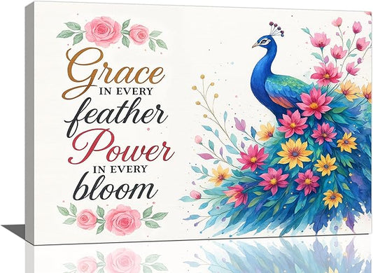 Peacock Wall Art Elegant Peacock Wall Decor Inspirational Canvas Print Painting Pictures Motivational Artwork Framed Decorations Gifts for Women girls Bedroom Bathroom Living Room Office 16"x24"