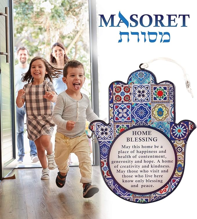 Good Luck Hamsa Hand Wall Hanging Decor Home Blessing Evil Eye Protection Amulet English Blessing Set 1
