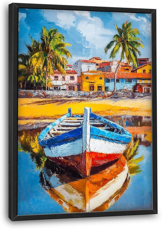 Graffiti Boat Large Wall Art Tropical Colorful Coastal Pictures Wall Decor Big Canvas Painting Prints Framed Artwork Home Decorations Above Bed for Bedroom Living Room Dining Room Bathroom 24"x36"