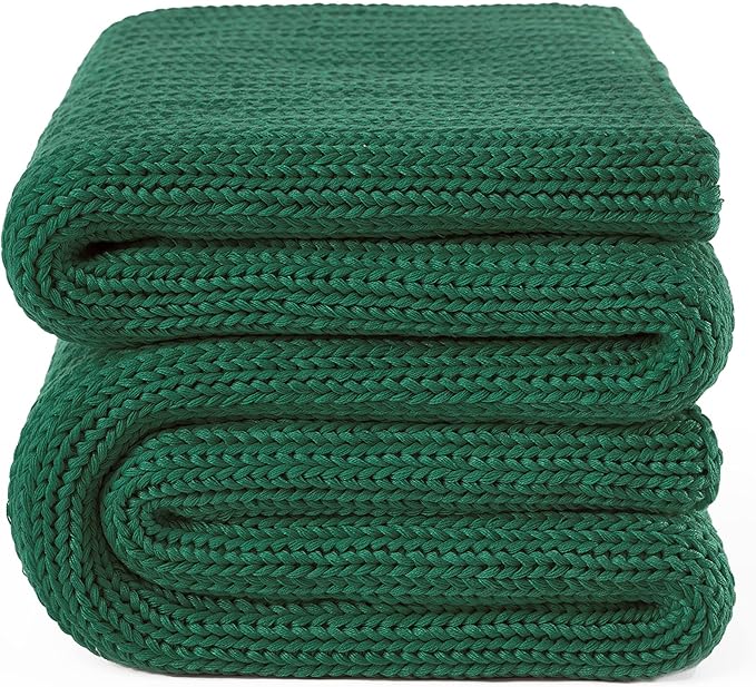 Guohaoi Knitted Weighted Blanket for Adults (Green 50"x75" 15lbs) No Beads Cooling Throw Blanket for Hot Sleepers, Home Decor Breathable Chunky Knit Heavy Blanket Use on Full Size Bed