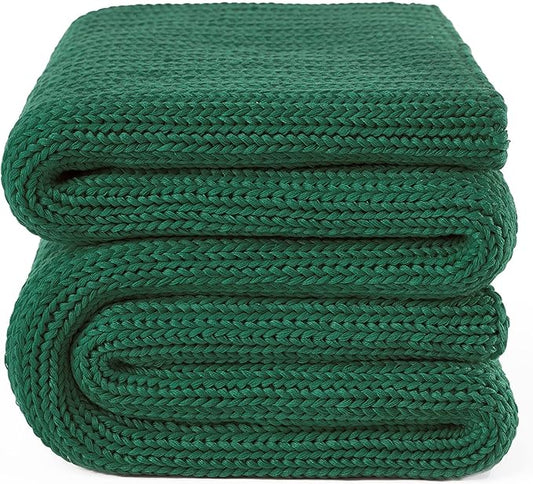 Guohaoi Knitted Weighted Blanket for Adults (Green 50"x75" 15lbs) No Beads Cooling Throw Blanket for Hot Sleepers, Home Decor Breathable Chunky Knit Heavy Blanket Use on Full Size Bed