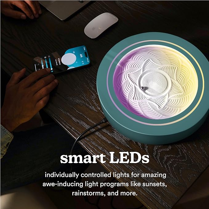 Homedics 11” Drift Sandscape, Compact Size, Zen Garden, Meditation Accessories, Decorative Sandscape, Smart LED Lighting, Wi-Fi Enabled (Green)