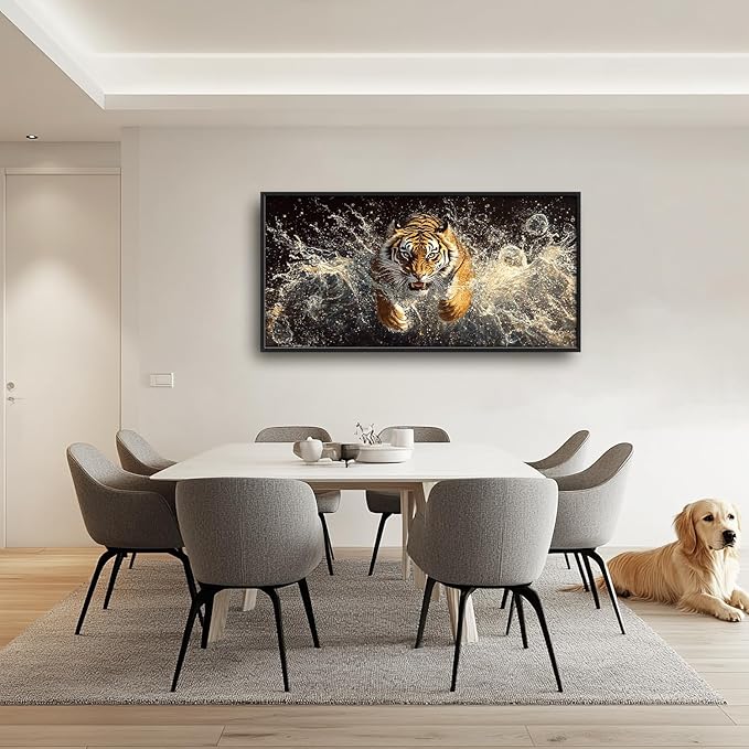 SweetFox Extra Large Tiger Framed Wall Art for Living Room, Tiger Pictures Oversized Wall Decor Abstract Big Canvas Painting Print Home Decor Artworks for Bathroom Master Bedroom Office 60L X 30W