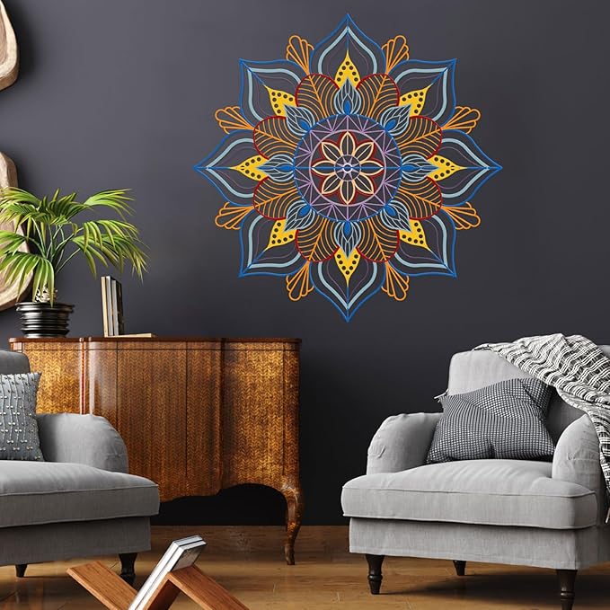Resama Large Metal Mandala Wall Decor, Unique Lotus Flower Wall Art, Suitable for Office and Home Indoor and Outdoor Decoration (Colorful, 45''x22.6'' / 114x57.5cm)
