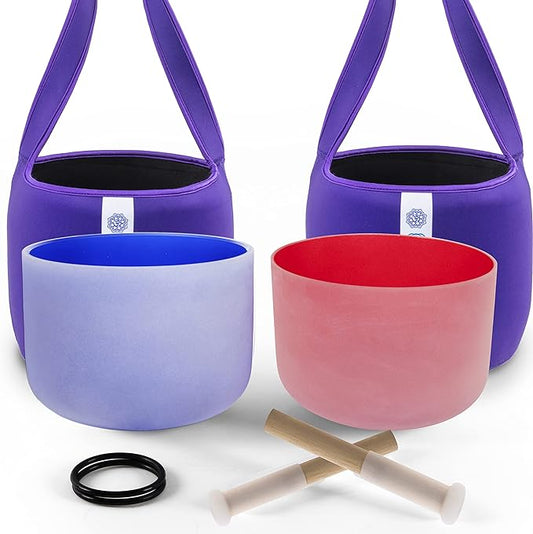 FMTY 10inch Crystal Singing Bowls set prefect pitch(±10HZ) Red(Root)+ Indigo(3Rd Eye) with Soft Carrying Bag Sound Bowls Chakra Bowl