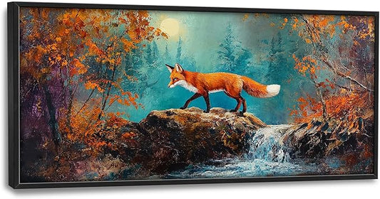 Fox Large Wall Art Forest Animals Pictures Wall Decor Fox Above Over Bed Canvas Prints Painting Framed Artwork Decoration for Boys Bedroom Living Room Office 60"x30"