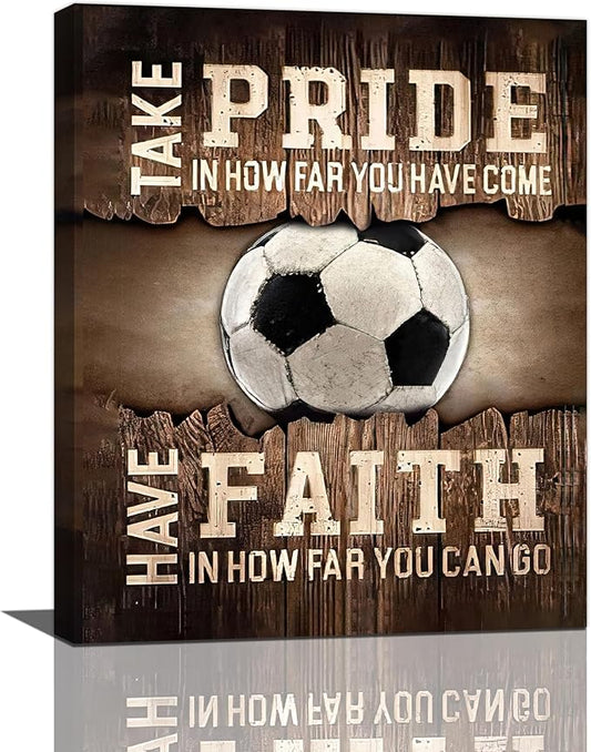 Fleruku Rustic Soccer Wall Art Sports Wall Decor Inspirational Quotes Brown Pictures Soccer Sign Canvas Painting Artwork Home Decorations for Boy Man Teenager Fans Bedroom Living Room 20"x24"