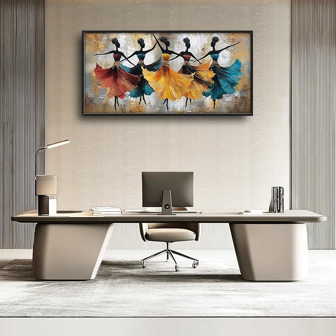 Glocmna Large Wall Art for Living Room African Ethnic Tribal Black Women Wall Decor Modern Abstract Dancing Black Girls Canvas African American Pictures Painting Print Framed Artwork Decorations Home Bedroom Office Gifts 30"x60"