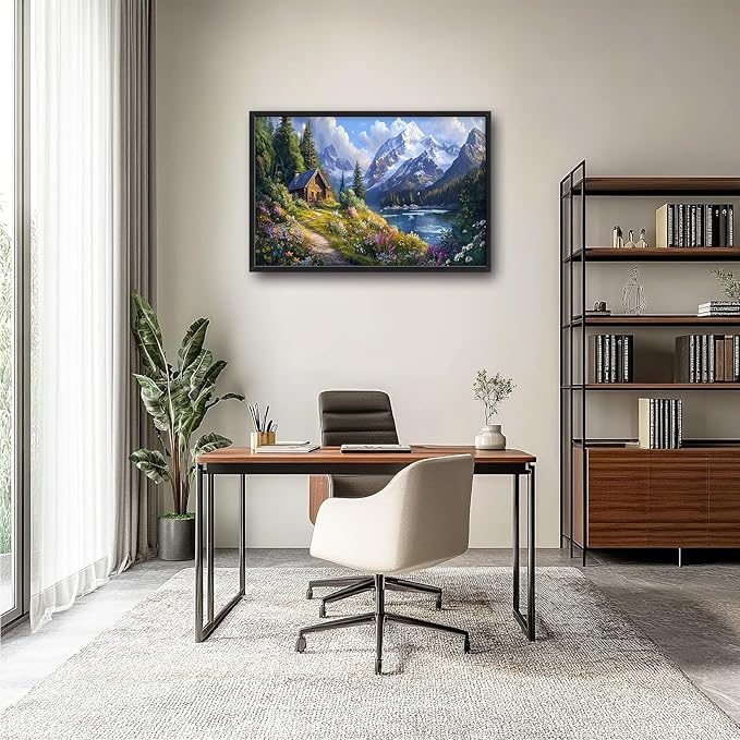 Mountain Wall Art for Living Room, Large Landscape Canvas Wall Decor, Nature Pictures Framed Painting, Landscape Tree Artwork for Bedroom Office Home Decor 36L'' × 24W''