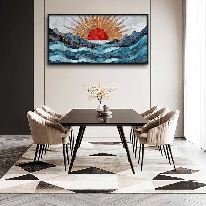 Glocmna Large Wall Art for Living Room Japanese Stained Glass Mountain Sunrise Wall Decor Modern Oriental Landscape Canvas Big Pictures Painting Print Framed Artwork Decorations Gifts for Bedroom Home Office Hotel 30"x60"