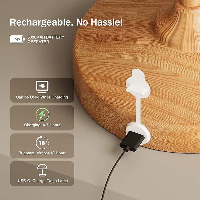 Table Lamp Cordless Battery Operated Lamp Waterproof,Desk Bedside Table Lamps for Bedroom, Outdoor Cordless Rechargeable Touch Lamps for Night Stands, 5000mAh LED Night Light for Living Room