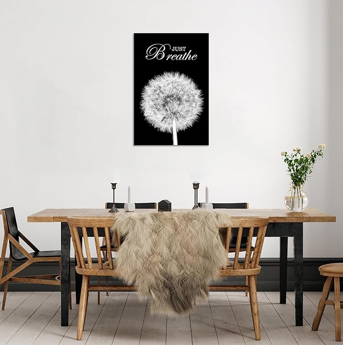 YIOZHAOFH Black Dandelion Picture Artwork Bedroom Decoration Just Breathe Canvas Painting Photo Relaxing Meditation Art Wall Decor Framed for Home Room Office Dorm (20L x 30W)