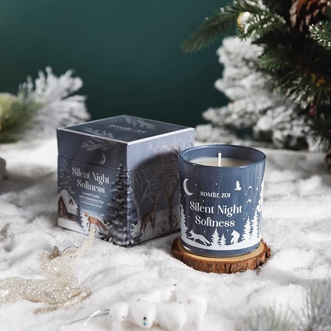 Christmas Scented Jar Candle - 6oz Soy Wax Candle - Silent Night Softness Infused with Fresh Cut Spruce Branches Aroma - with Beautiful Keepsake Box Special for Christmas/Holiday Gifts