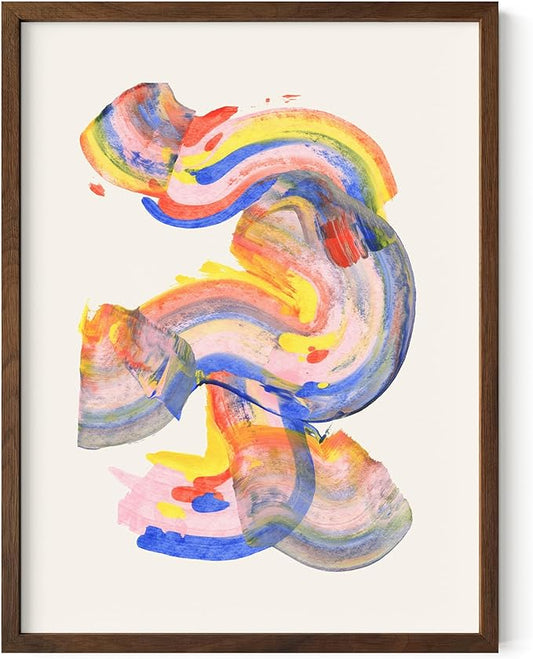 HAUS AND HUES Colorful Abstract Wall Art - Minimalist Retro Picture for Living Room Decor, Red and Pink Modern Wall Art Painting (Abstract Watercolor Swirls, Walnut Frame, 12x16)