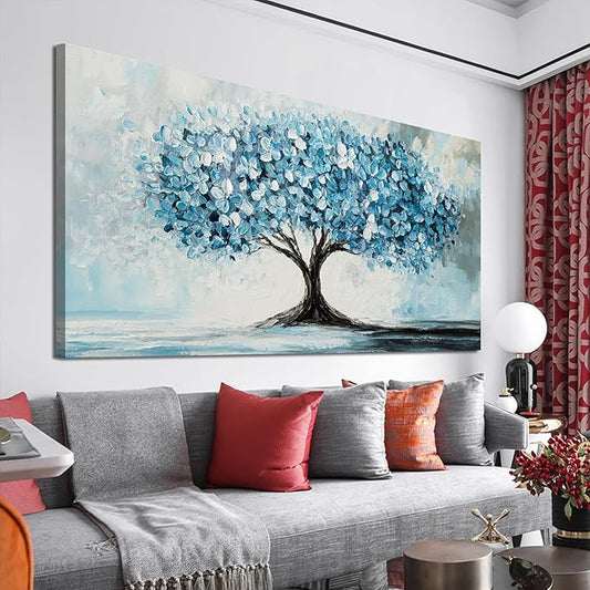 Canvas Wall Art Decor Canvas Art Wall Decor Tree of Life Wall Art Modern Blue White Wall Art Prints Large Artwork for Walls Wall Art Pictures for Living Room for Bedroom Office Decor 24" X 48"