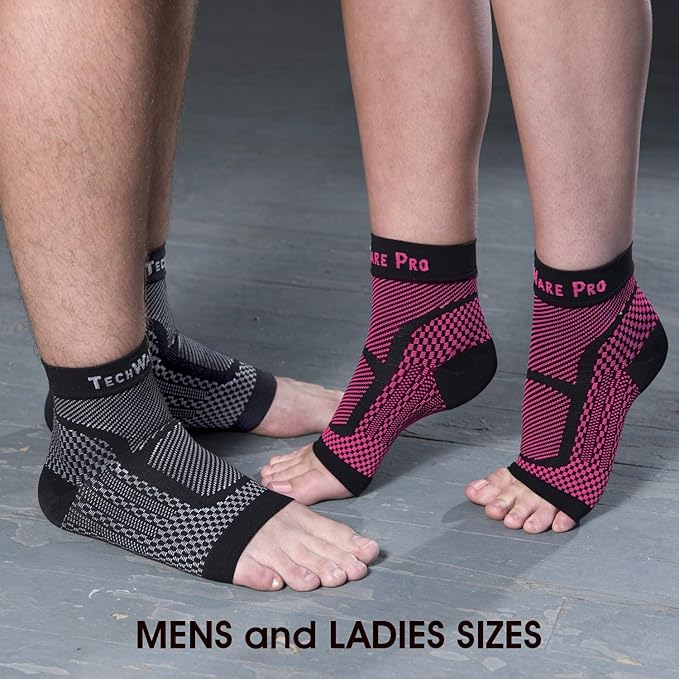 TechWare Pro Ankle Brace Compression Sleeve - Plantar Fasciitis Sock. Relieves Achilles Tendonitis. Foot Arch Support Reduces Joint Pain, Swelling & Heel Spur Pain. Injury Recovery Braces for Sports