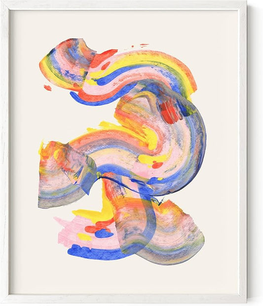 HAUS AND HUES Colorful Abstract Wall Art - Minimalist Retro Picture for Living Room Decor, Red and Pink Modern Wall Art Painting (Abstract Watercolor Swirls, White Frame, 16x20)