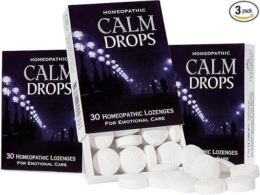 Calm Drops Homeopathic Lozenges (3 Pack)| Natural Care for Emotional Stress Relief, Vegan & Gluten-Free Organic Vanilla Flavor Drops to Promote Relaxation and a Sense of Calm