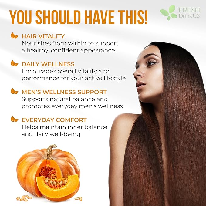 FRESHDRINKUS, 330 Premium Pumpkin Seed Oil Softgels with Saw Palmetto, | Cold-Pressed, Non-GMO, Gluten-Free, Vegan,