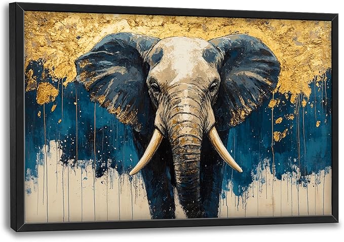 Elephant Large Wall Art Elephant Big Pictures Wall Decor Wild Animals Above Over Bed Canvas Prints Painting Framed Artwork Decoration for Bedroom Living Room Bathroom Office 36"x24"