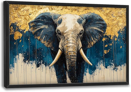 Elephant Large Wall Art Elephant Big Pictures Wall Decor Wild Animals Above Over Bed Canvas Prints Painting Framed Artwork Decoration for Bedroom Living Room Bathroom Office 36"x24"