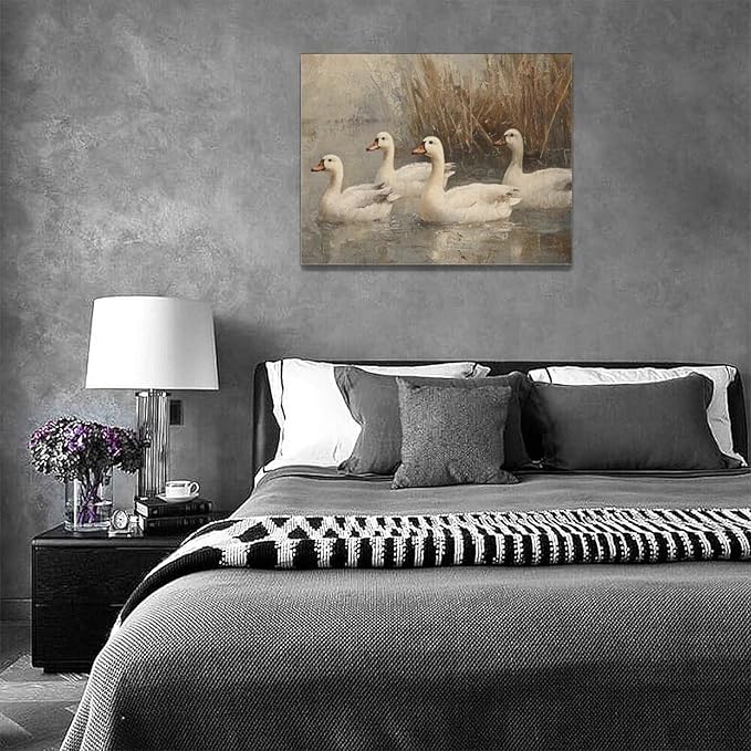 Farmhouse Duck Wall Art Country Kitchen Wall Decor Rustic Wild Duck Pictures Canvas Painting Framed Artwork Home Decorations for Bathroom Living Room Bedroom Office 16"x12"