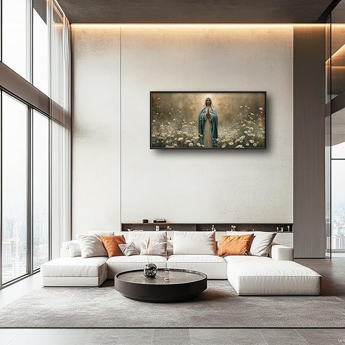 Glocmna Framed Large Wall Art for Living Room Virgin Mary Catholic Wall Decor Blessed Mother of Jesus Canvas Christian Religious Maria Pictures Painting Print Artwork Decorations Dining Room Bedroom Prayer Room 30"x60"