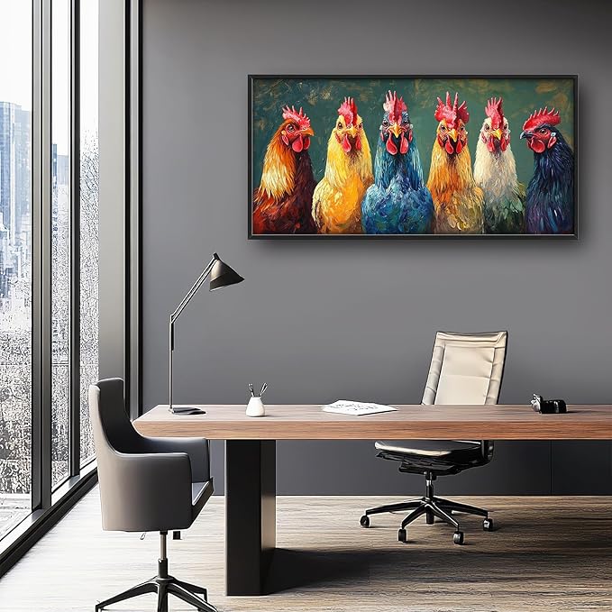 Olivine Rooster Large Wall Art, Farmhouse Rooster Pictures Wall Decor, Vintage Chicken Canvas Prints Painting, Framed Artwork for Dining Room Living Room Bedroom Bathroom Office Home Decor 60"x30"