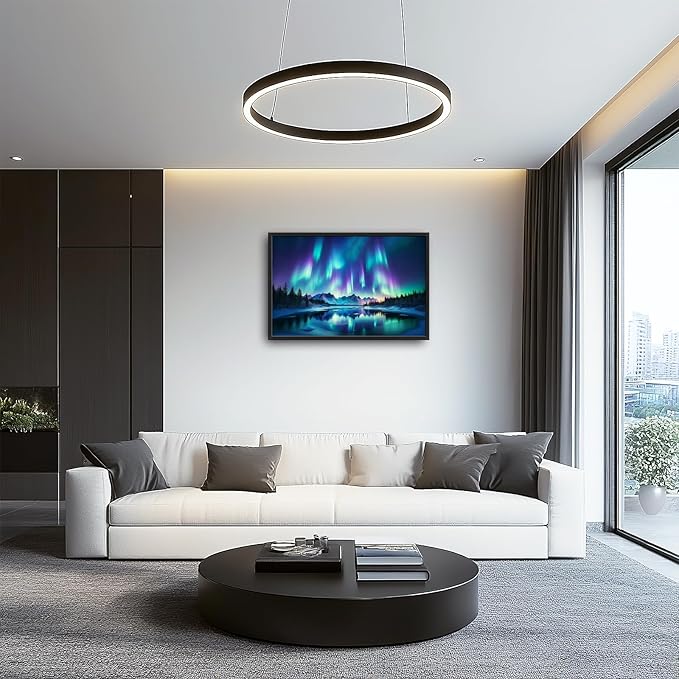 Glocmna Large Wall Art for Living Room Northern Lights Canvas Wall Decor Nature Aurora Borealis Landscape Pictures Painting Print Northern Europe Scenery Framed Artwork Decorations Gifts for Bedroom Home Office Hotel 24"x36"