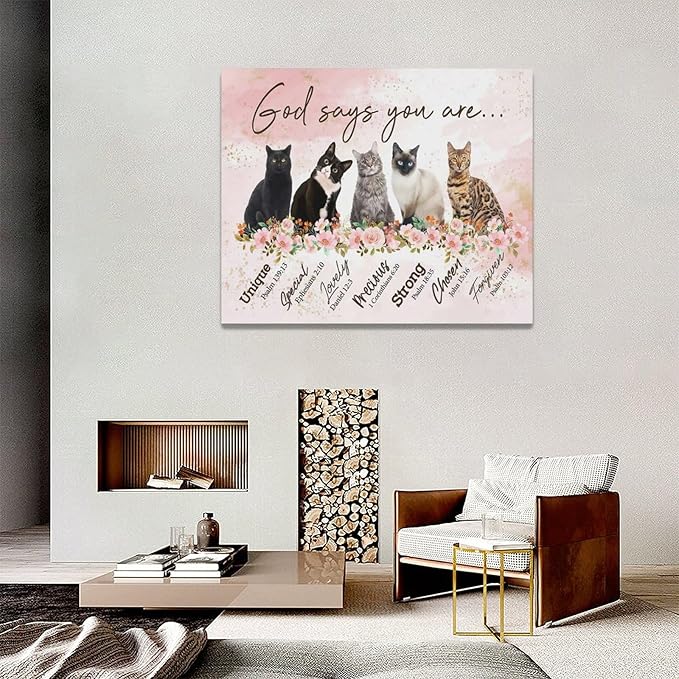 God says you are decor wall art cat canvas Pictures Christian Wall Decor flower Canvas for Girl’s Room Prints Painting Framed Artwork for Bathroom living room Bedroom 20"x16"