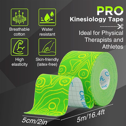 OK TAPE PRO Kinesiology Tape Uncut Roll, Elastic Physical Therapy Athletic Tape for Pain Relief, Muscle Support, Kinetic Tape, Water Resistant, 2in X 16.4ft -Green