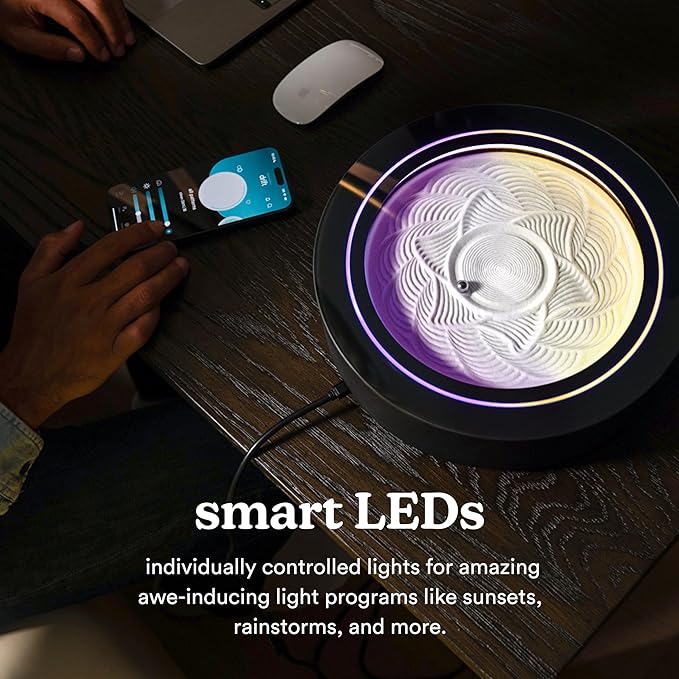 Homedics 11” Drift Sandscape, Compact Size, Zen Garden, Meditation Accessories, Decorative Sandscape, Smart LED Lighting, Wi-Fi Enabled (Black)