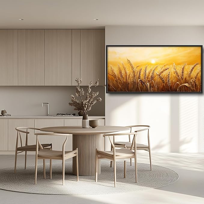 Wheat Field Wall Art Golden Wheat Landscape Pictures Wall Decor Sunset Large Master Over Above Bed Canvas Prints Horizontal Modern Artwork Painting Home Office Decorations For Kitchen Bedroom 30"x60"